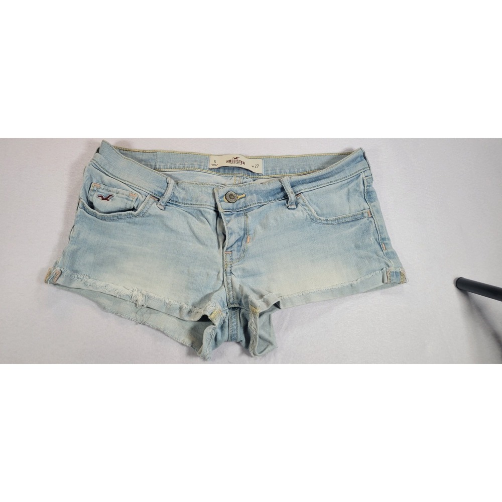 Hollister Shorts Womens Blue Denim Low Rise Cut Off Distressed Size 5 27 Waist